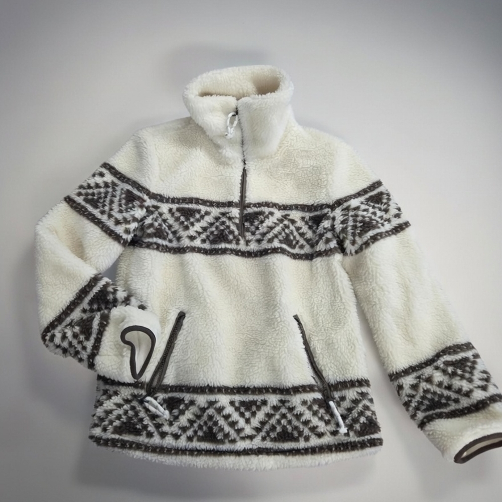 Faherty White and Tan Fleece Pullover